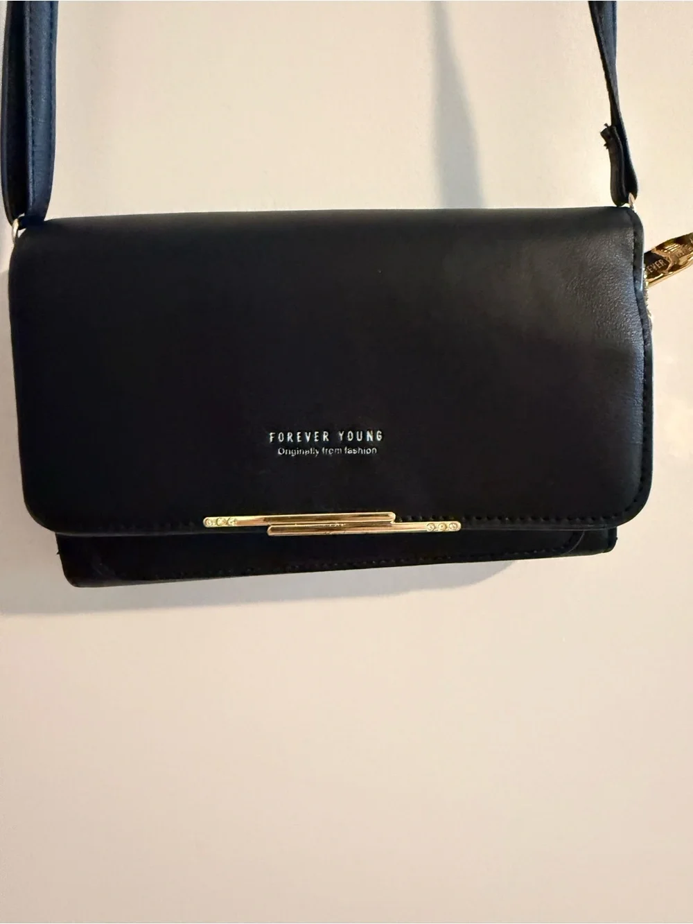 Forever Young Black Crossbody Purse with Gold Accent